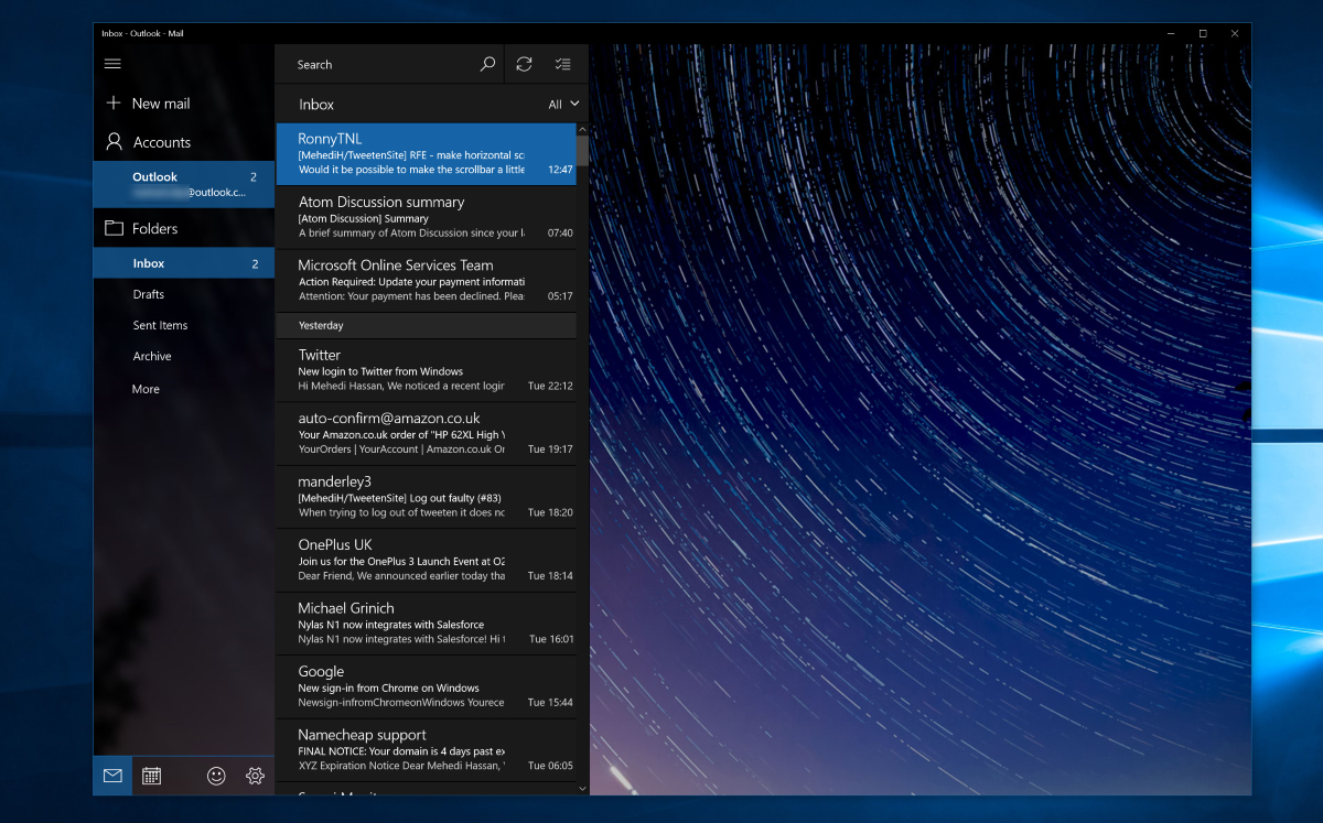 outlook 2016 for windows 10