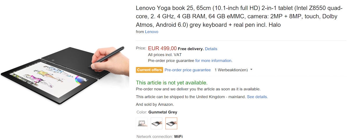 Lenovo Yoga Book With Wifi Or Lte Now Available To Pre Order At Amazon Germany Mspoweruser