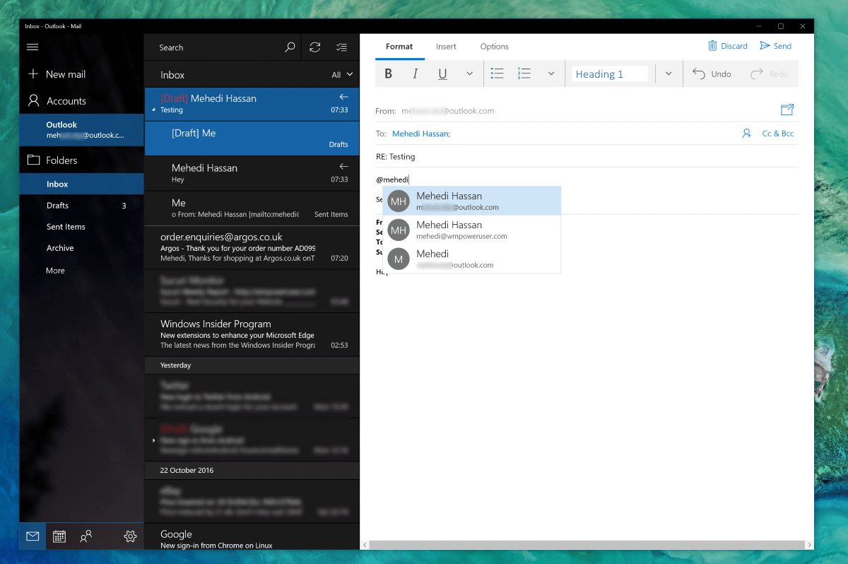 Outlook Mail for Windows 10 updated with interactive