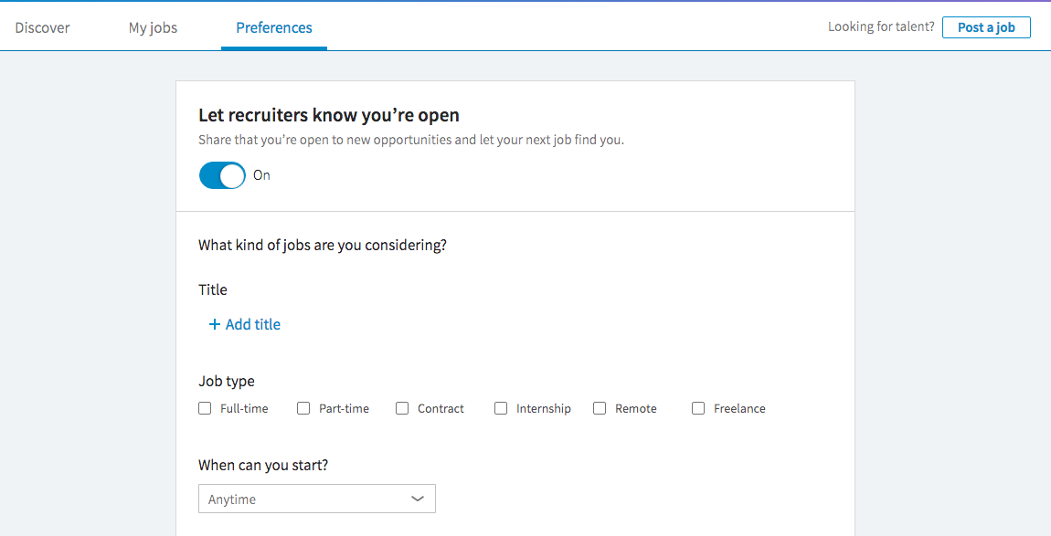 linkedin let recruiters know you re open