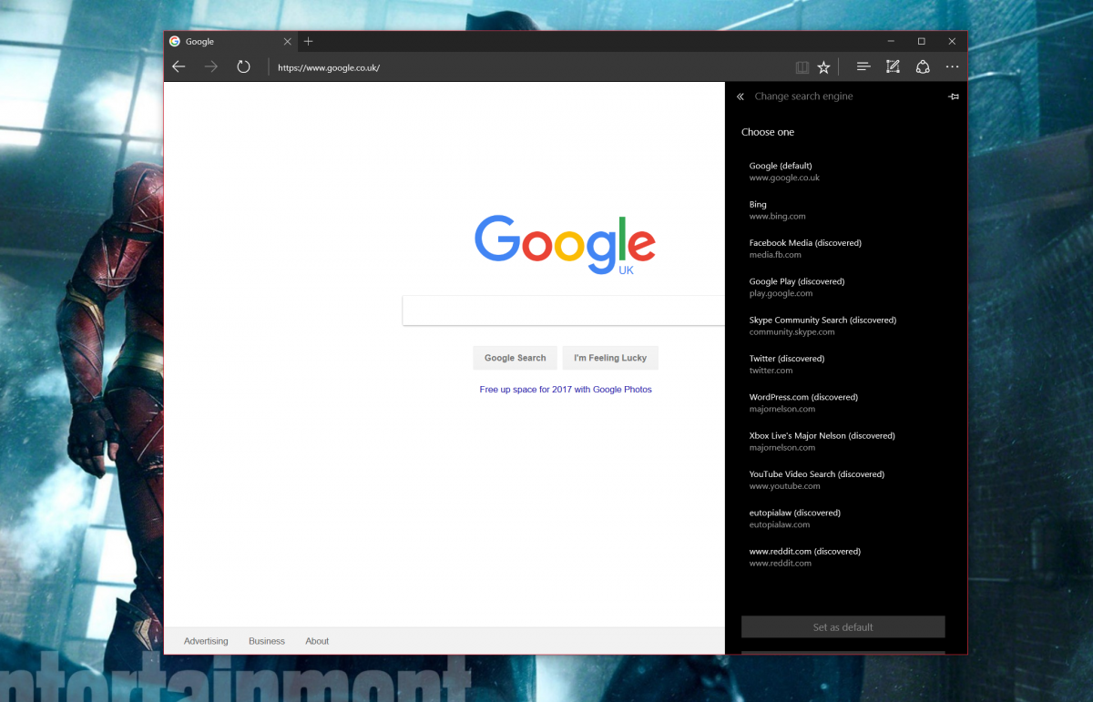 how to make google default search engine in edge