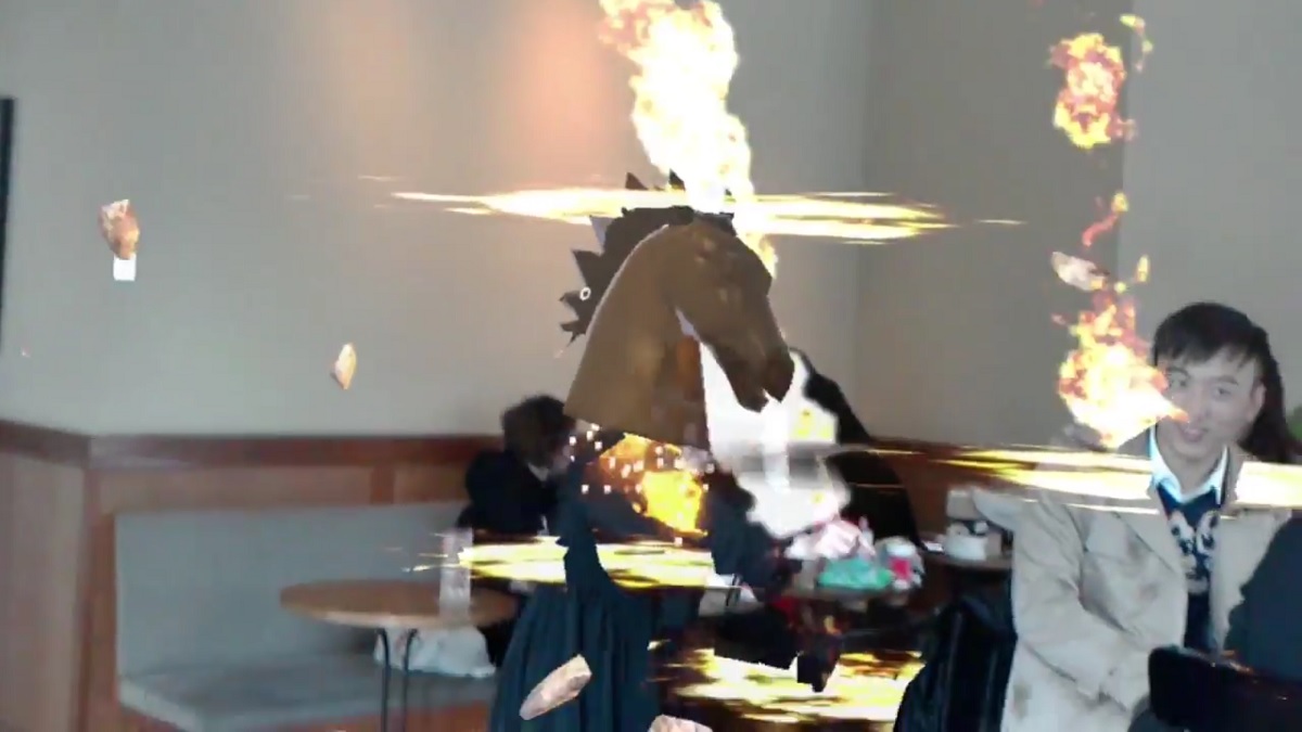 Watch a mixed reality Anime dual using 3 HoloLens headsets in a coffee shop