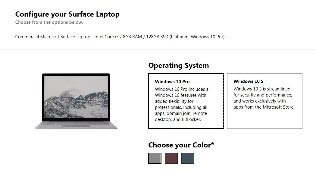 Microsoft now selling Surface Laptop with Windows 10 Pro pre-installed