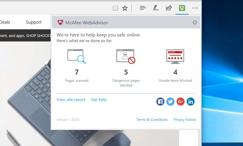 McAfee WebAdvisor extension comes to the Microsoft Edge browser