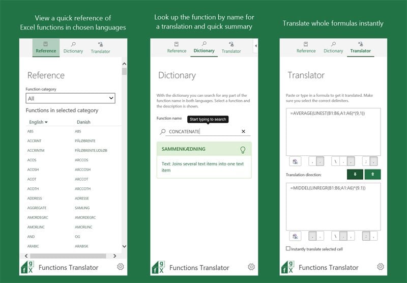 Doplnok Functions Translator od Microsoft Garage vám umožňuje používať lokalizované funkcie a vzorce v Exceli