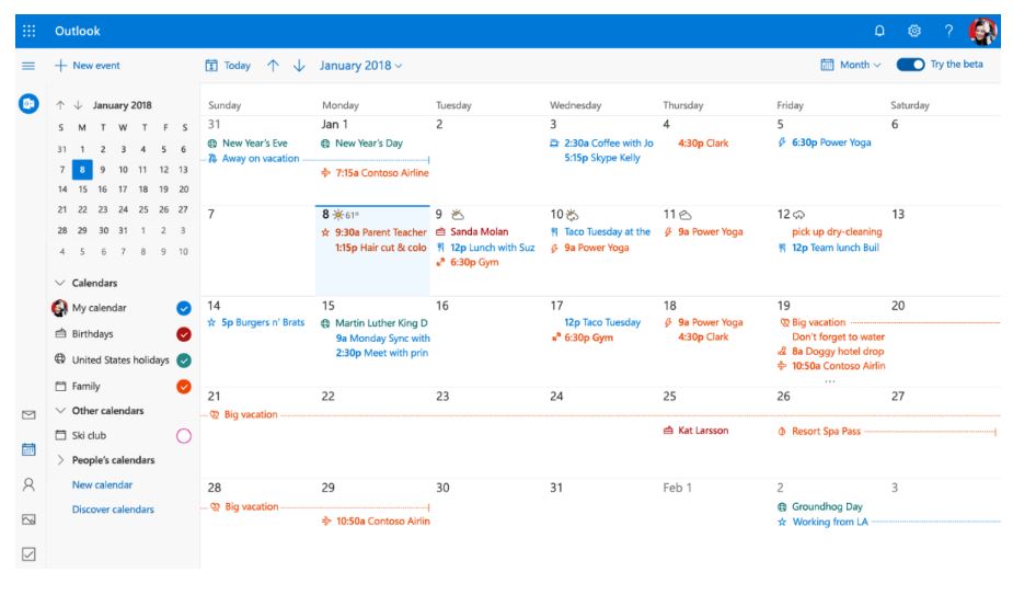 outlook calendar