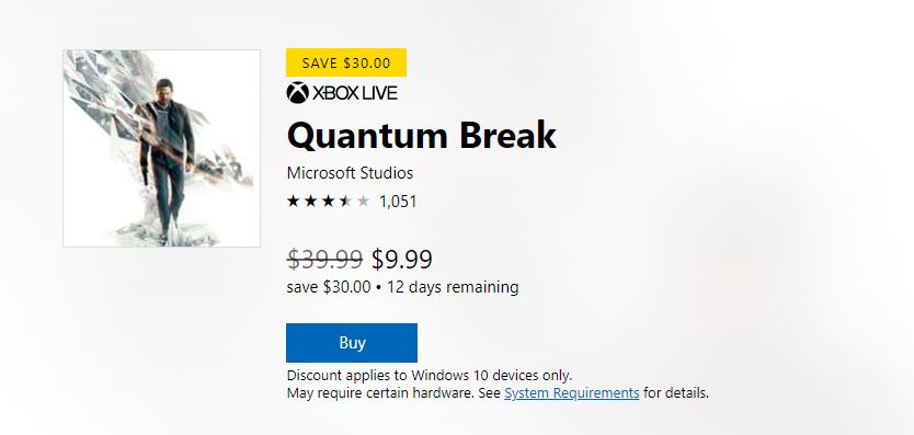 quantum break pc to use this you need to upgrade windows