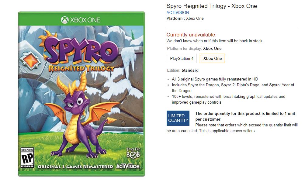 spyro reignited xbox one