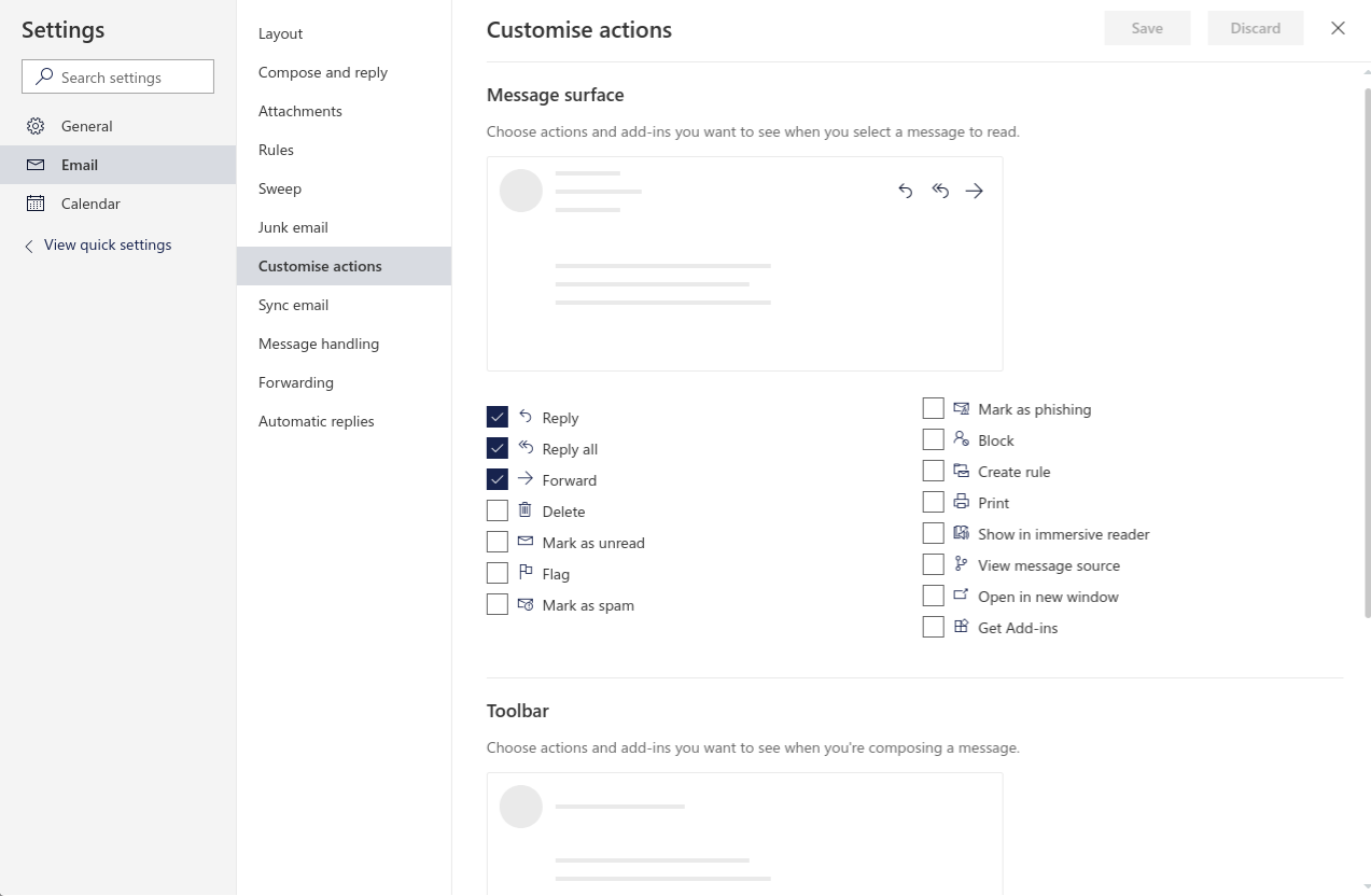 Customsing your Outlook.com email actions