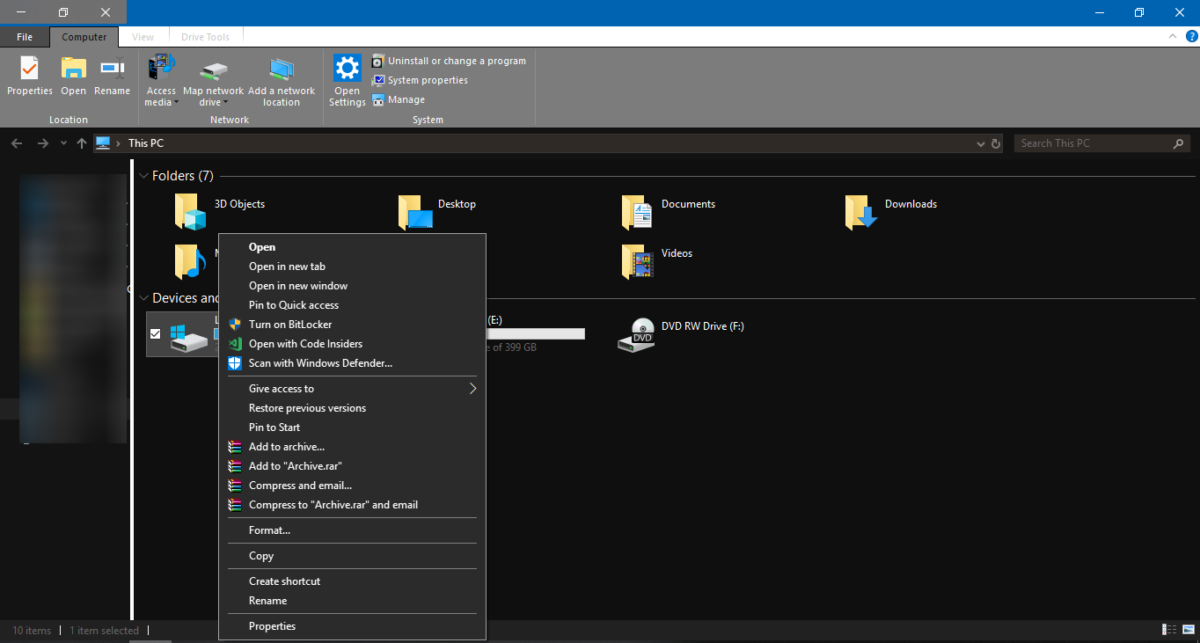 file explorer dark theme not working