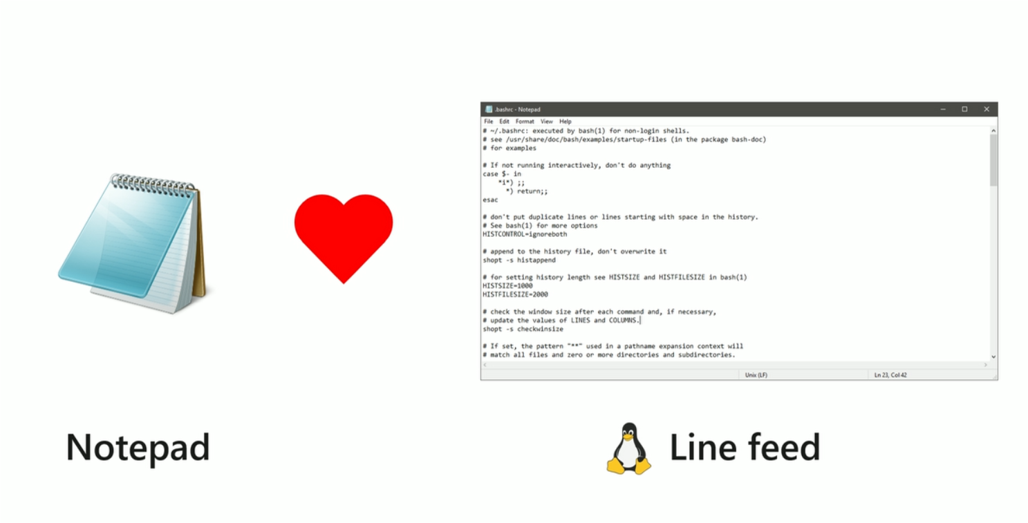 Windows Notepad now supports Linux line feeds