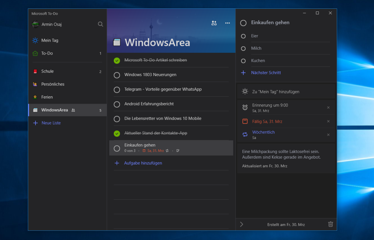 In latest update Dark Theme now available for Microsoft To-Do for ...