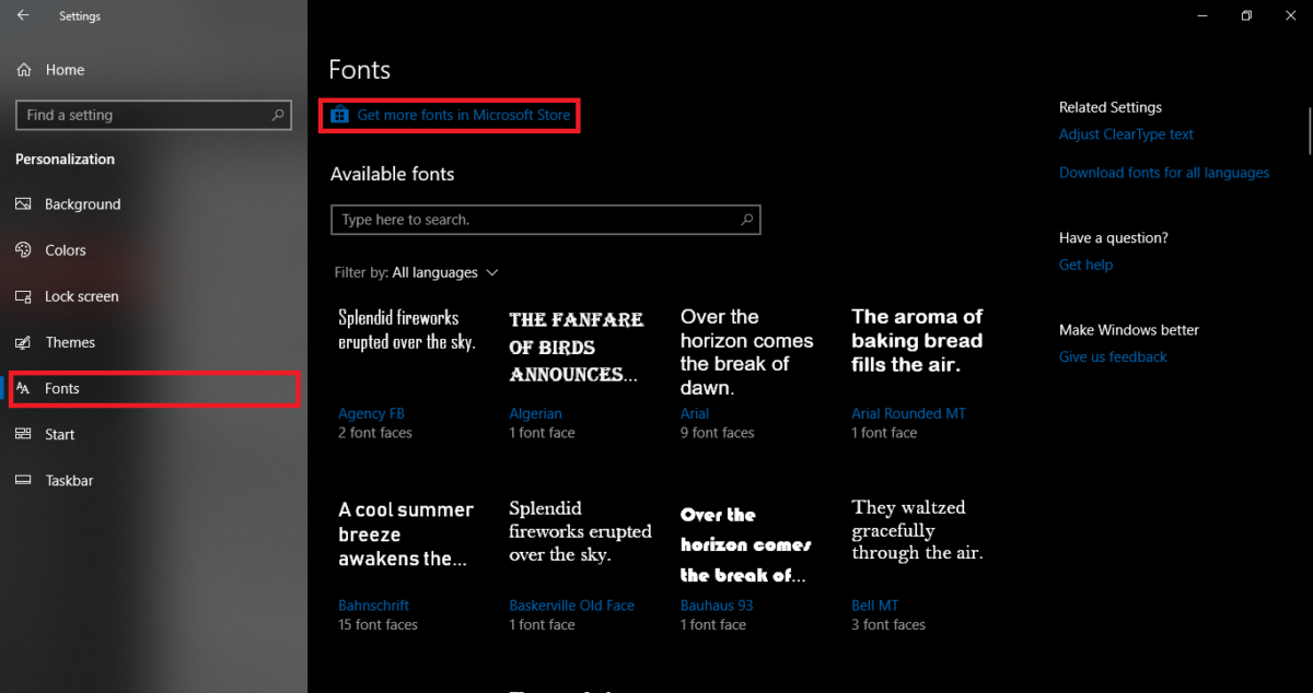 reinstall arial font windows 10