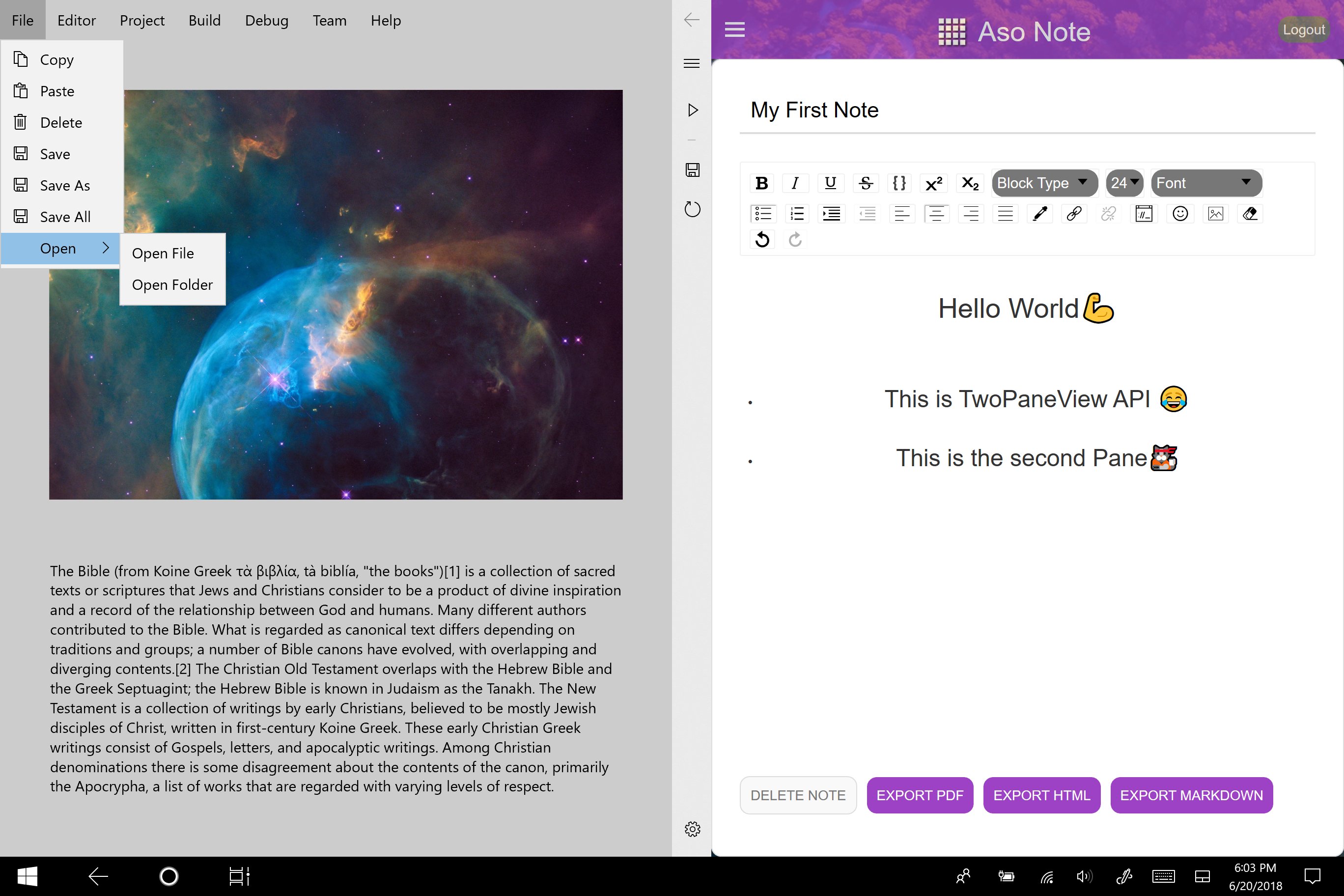 This is what a dual-pane Windows 10 app could look like