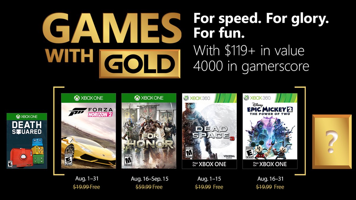 August’s Games with Gold include For Honor and Forza Horizon 2