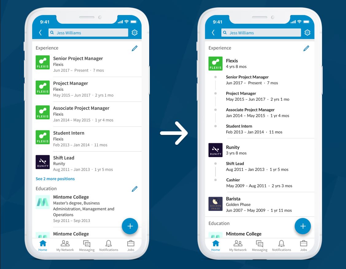 LinkedIn finally allows you to edit your profile to list multiple experiences with the same employer