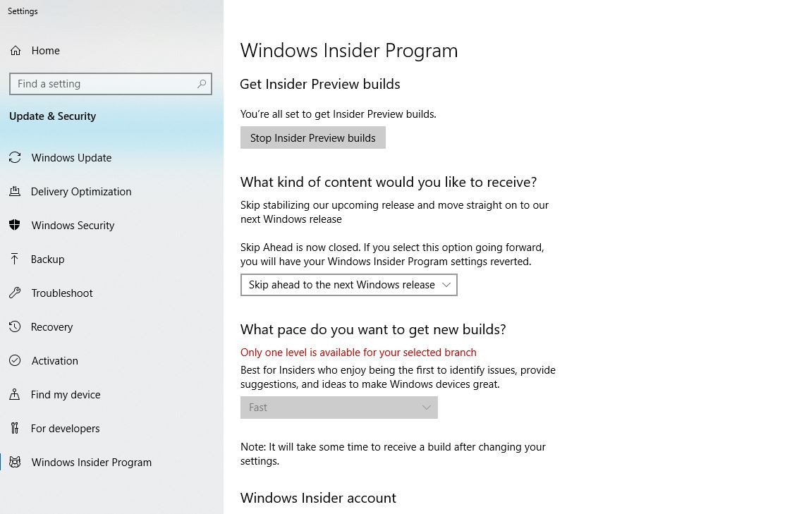 You can no longer join Skip Ahead to get the next big Windows 10 update