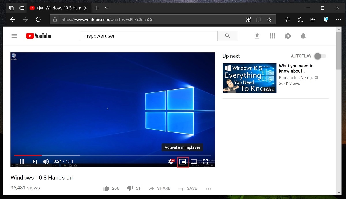 YouTube mini-player now available on the web, and it works in Edge too