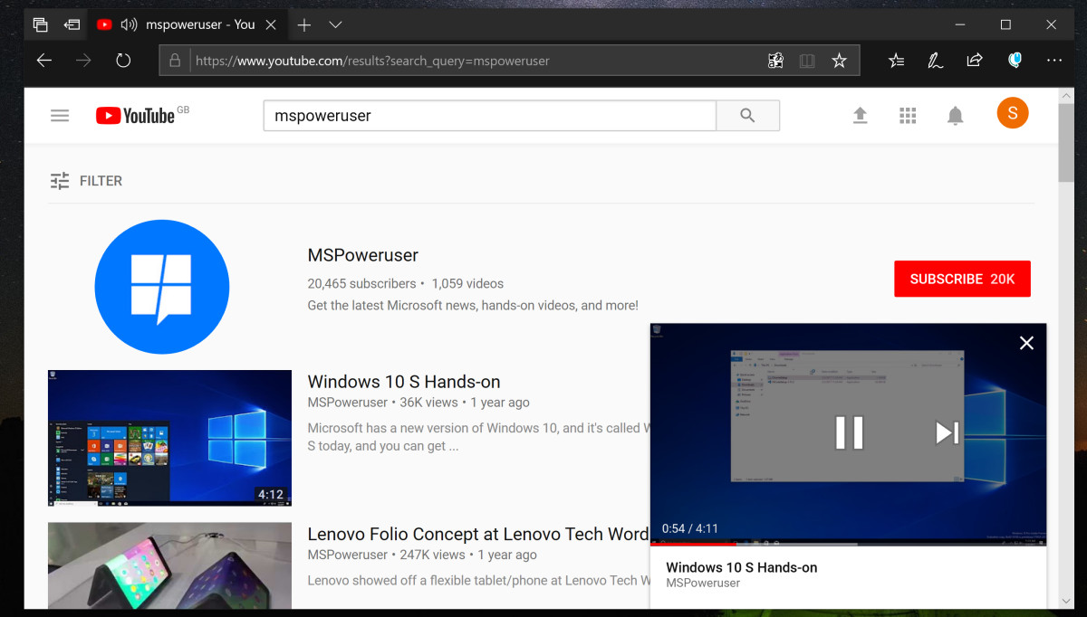YouTube mini-player now available on the web, and it works in Edge too