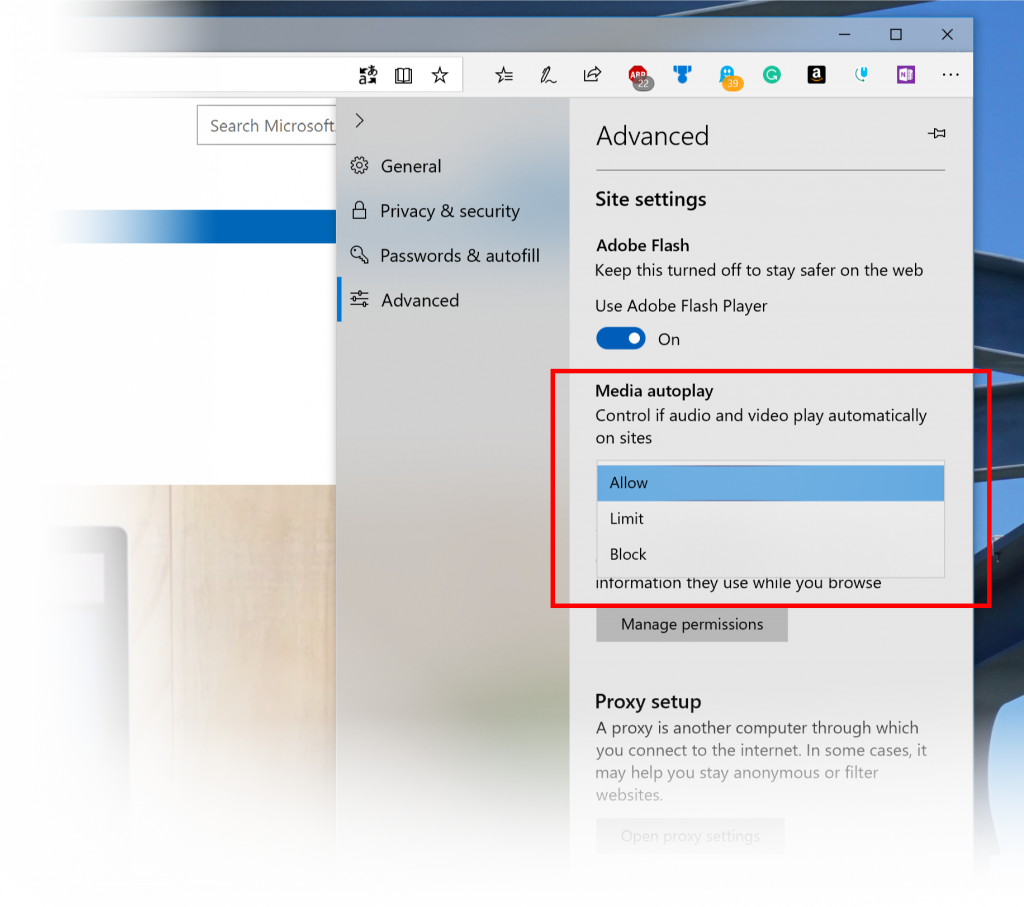 microsoft edge change home page from control panel