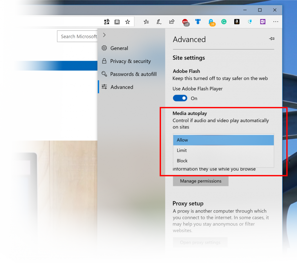 setting microsoft edge home page