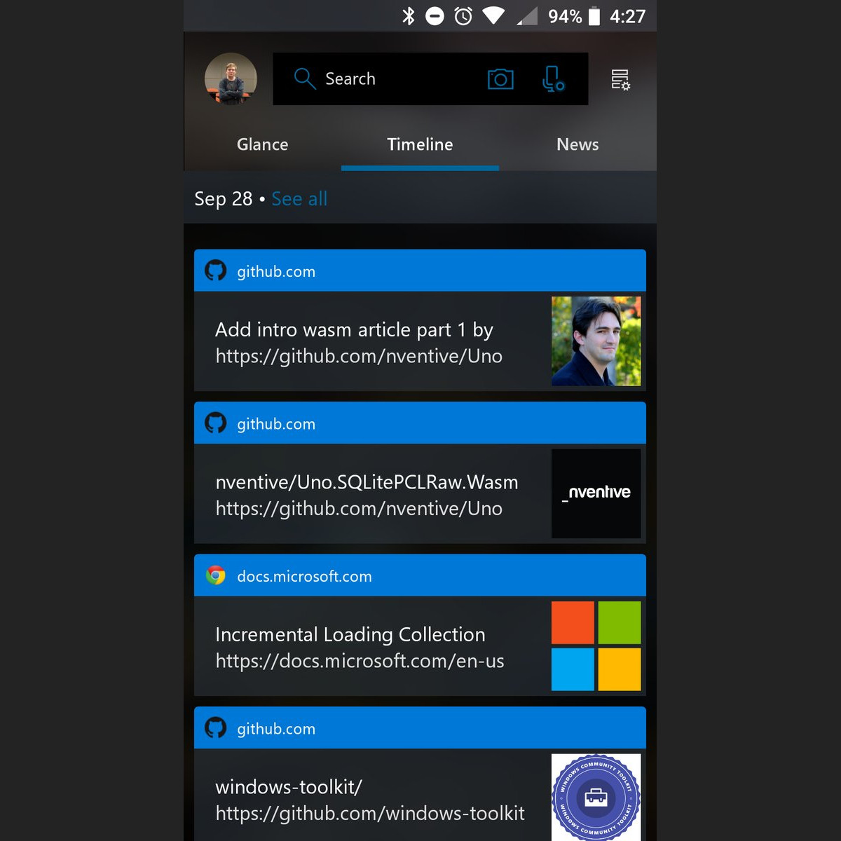 timeline on android
