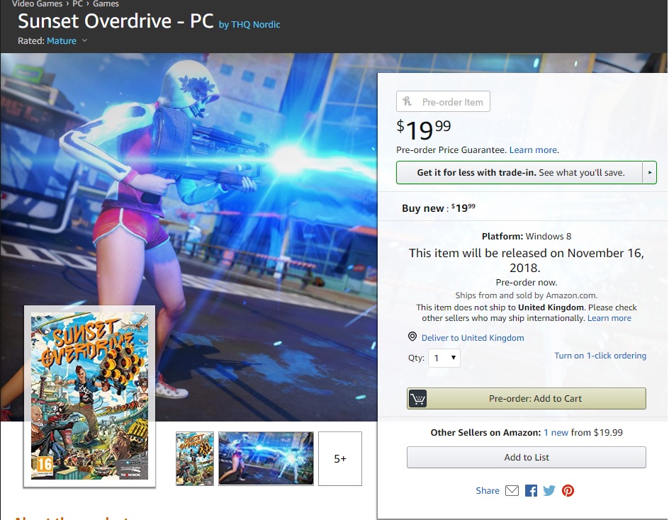 Sunset Overdrive listing appears in SteamDB