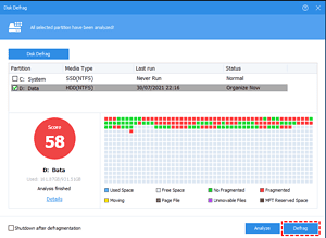 磁盘碎片分数 58 defrag