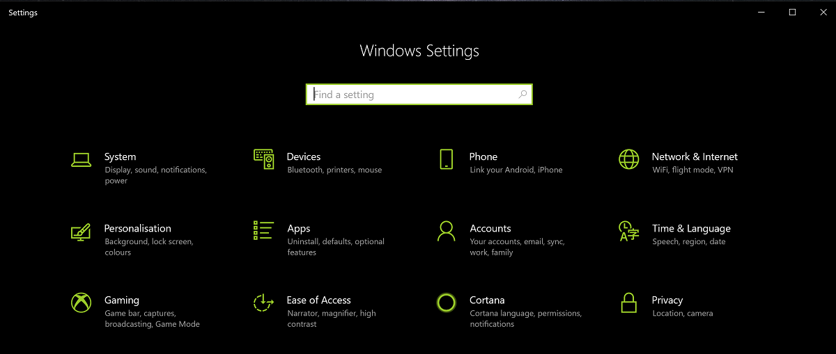 Настройки системы. Windows settings apps.