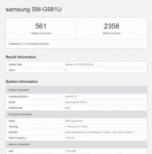 galaxy note 10 geekbench 5