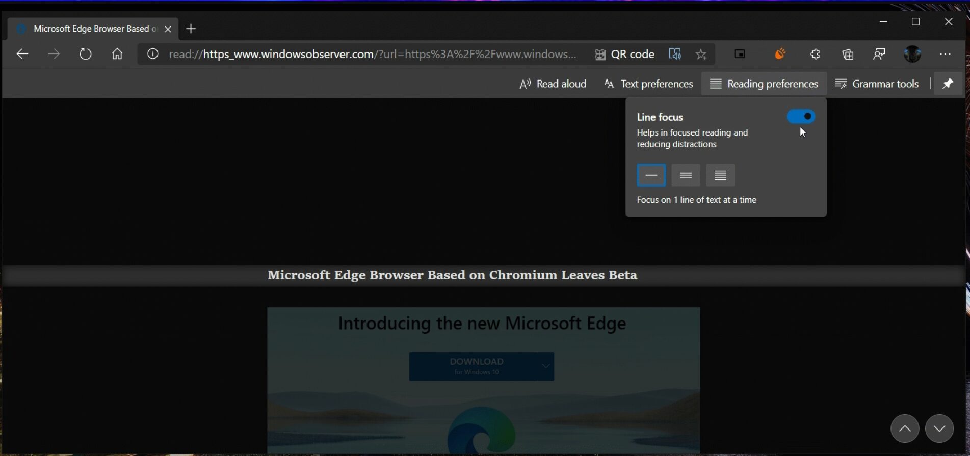 La fonctionnalité "Line Focus" est désormais disponible sur Edge Canary