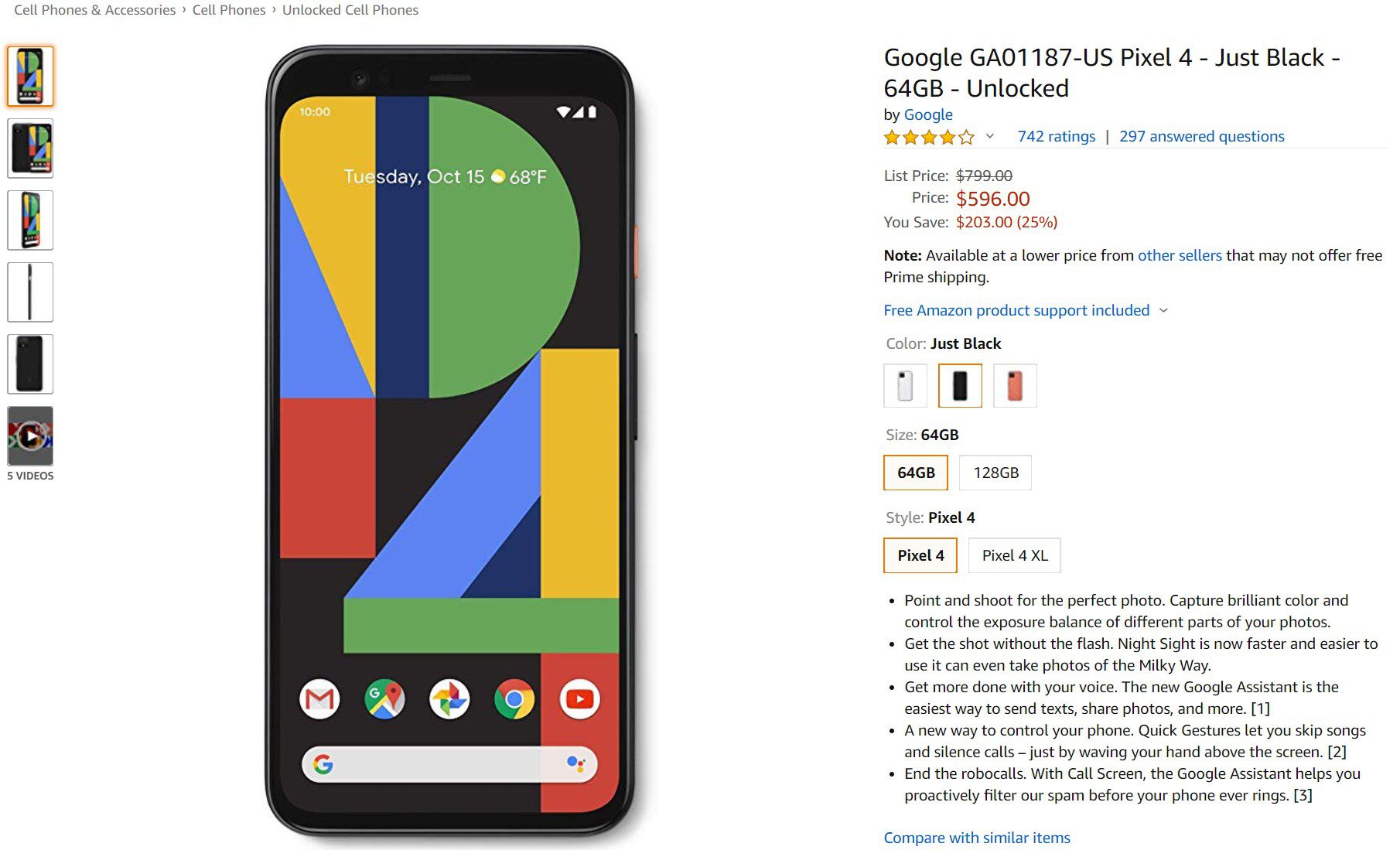 Google Pixel 4 - Just Black - 64GB - Unlocked