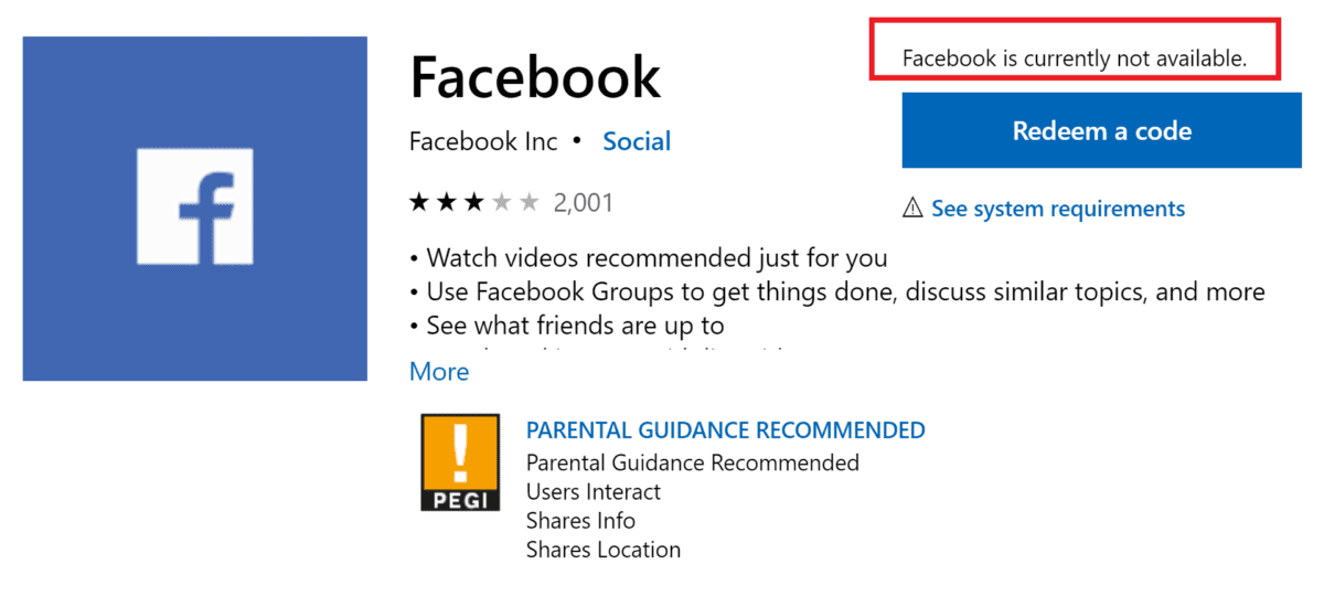 facebook apps download windows 10