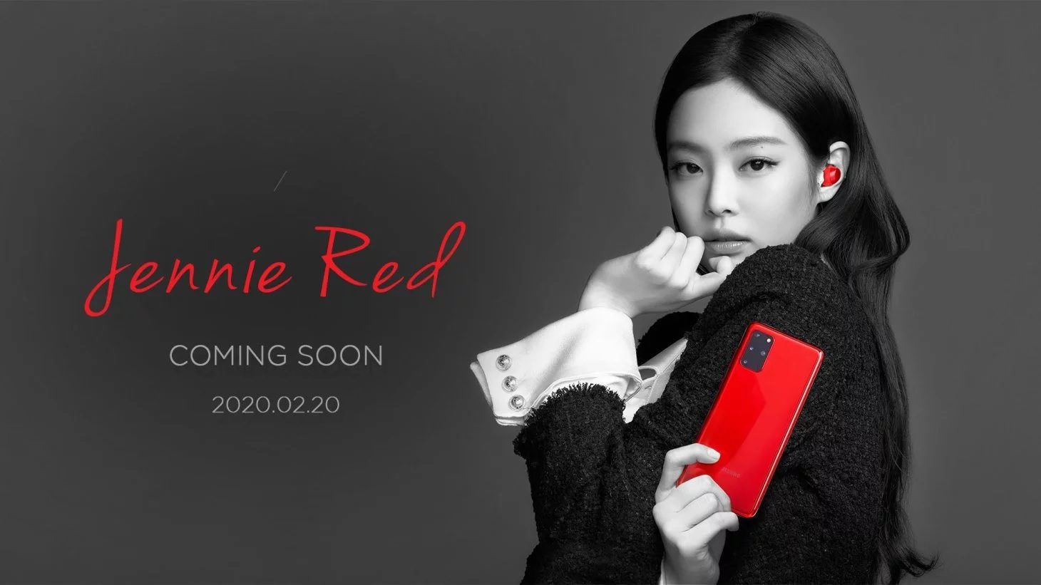 Samsung sælger en Blackpink-mærket Jenny Red Samsung Galaxy S20 + telefon og Galaxy Buds + bundt