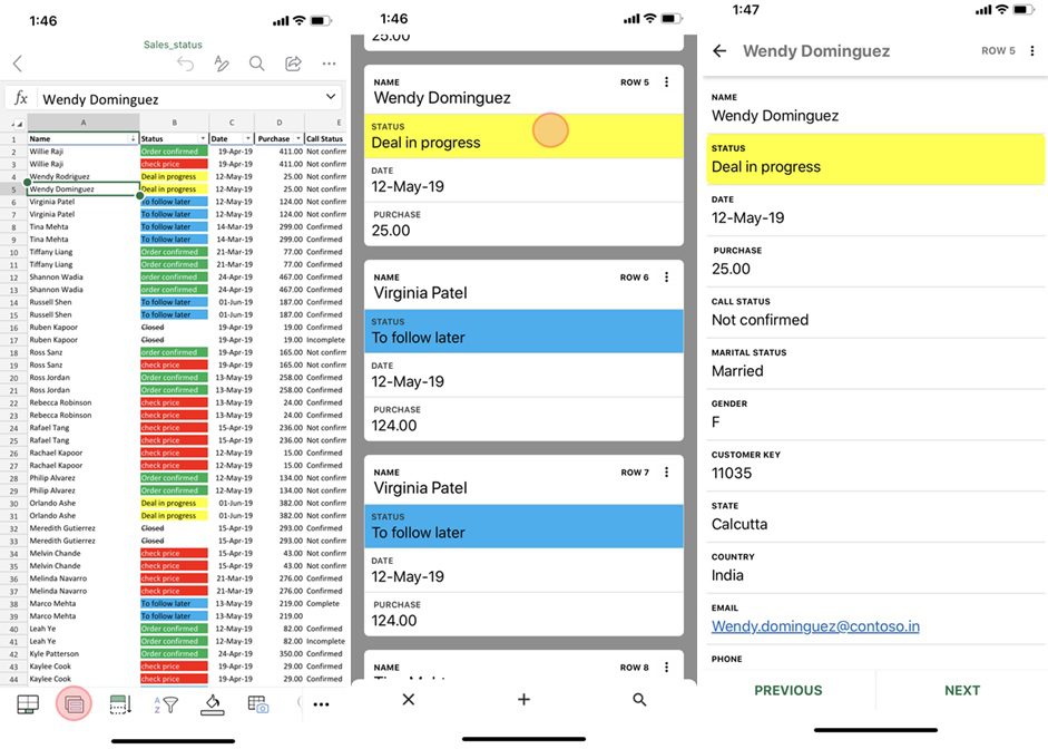 Microsoft Excel Cards View allows you to easily work with large spreadsheets on smartphones