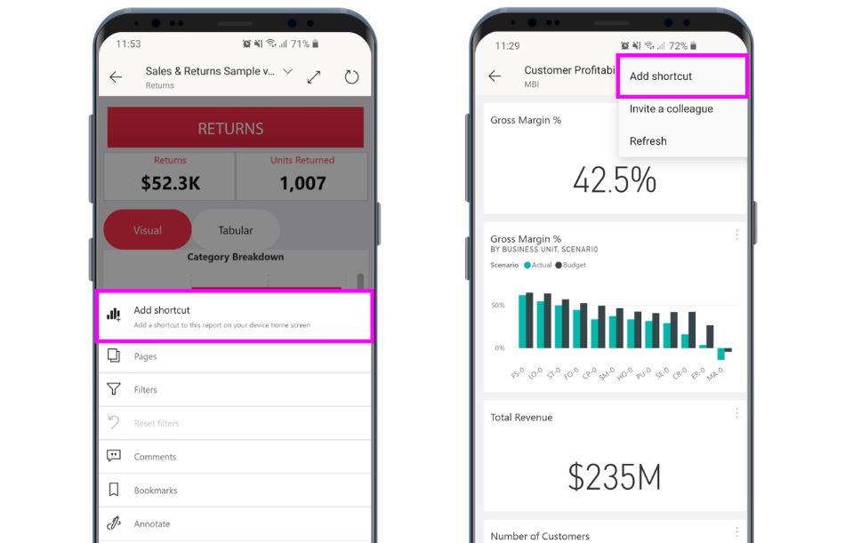 Microsoft Power BI app now supports Android app shortcuts