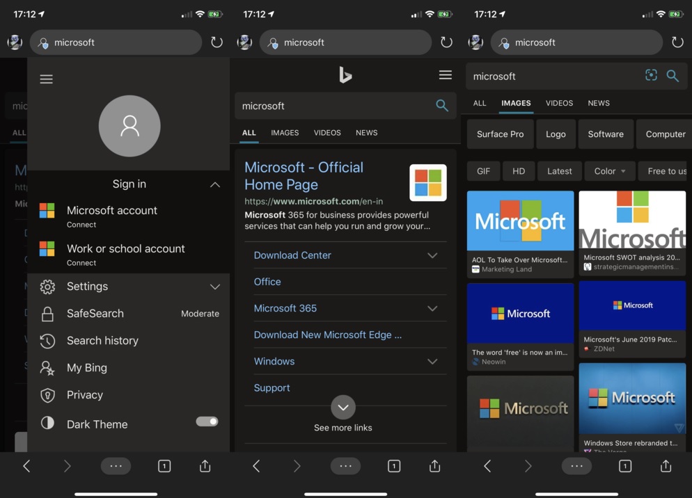 Microsoft Bing will soon have dark mode for mobile users