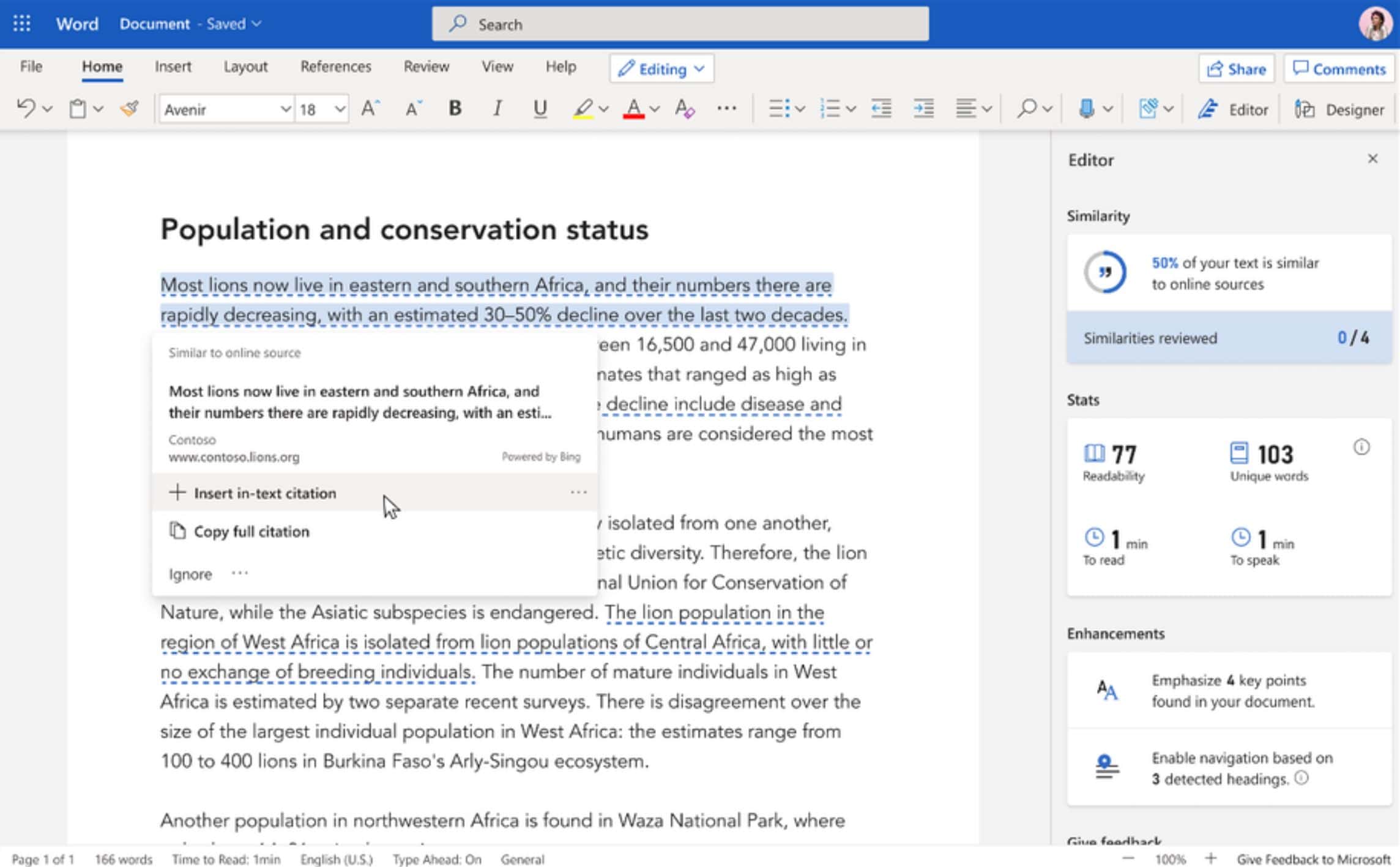 Microsoft Editor’s Similarity checker can tell how much content in your document is original