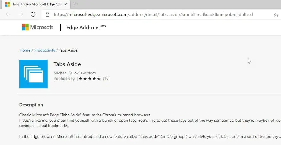 Chromium Edge får flikfunktionen "Sätt åt sidan", tack vare denna nya tillägg