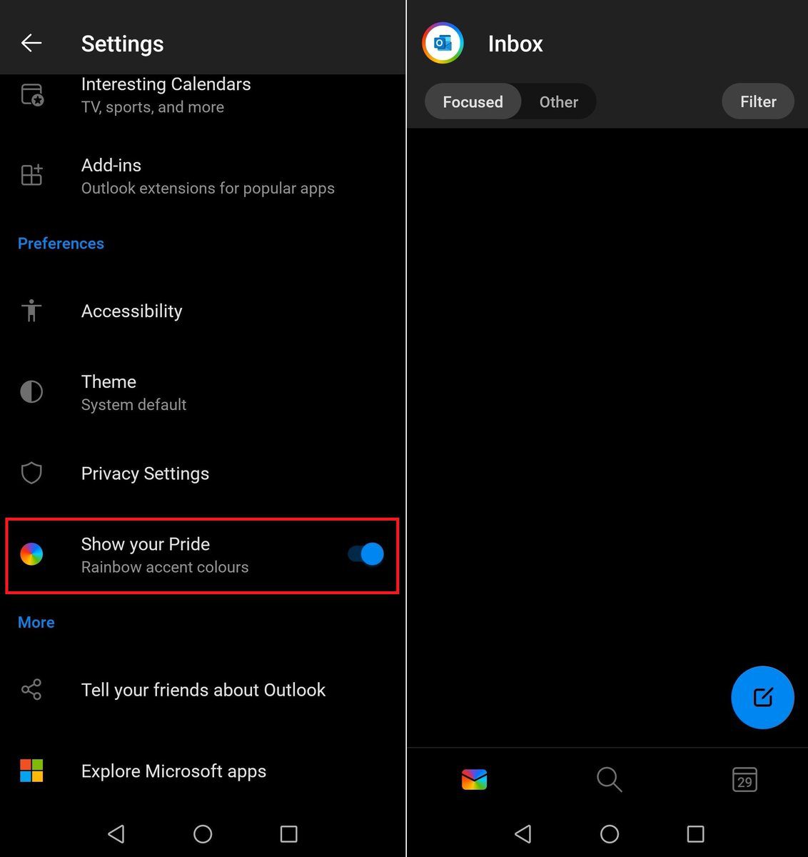 Outlook for Android updated with Rainbow Accent Colours ...