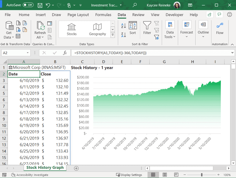 Microsoft Excel’s new STOCKHISTORY function gives you access to historical stock data