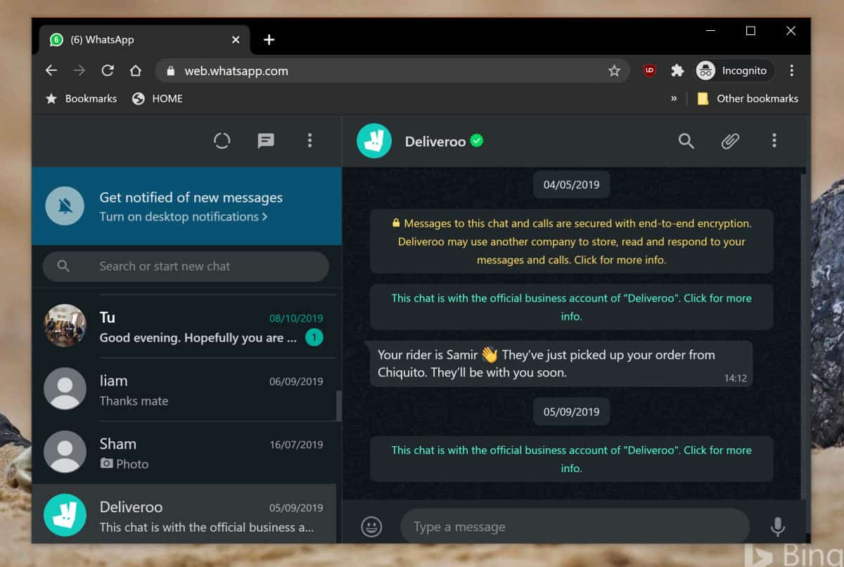 whatsapp web app with dark mode