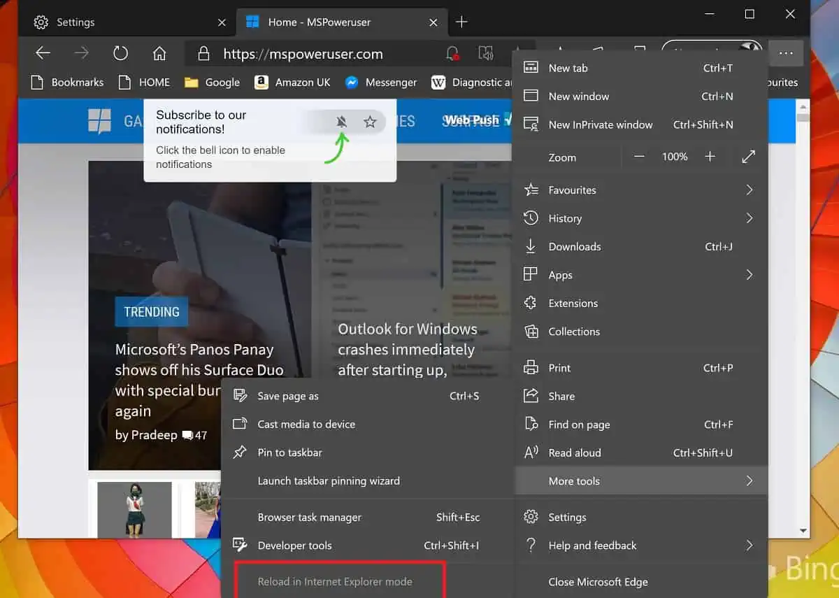 Edge Canary now lets you activate IE Mode manually