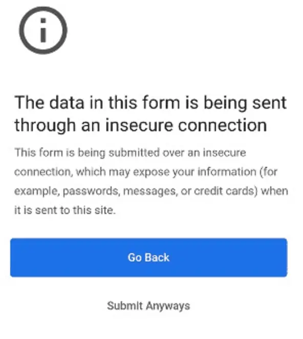 chrome insecure website warning