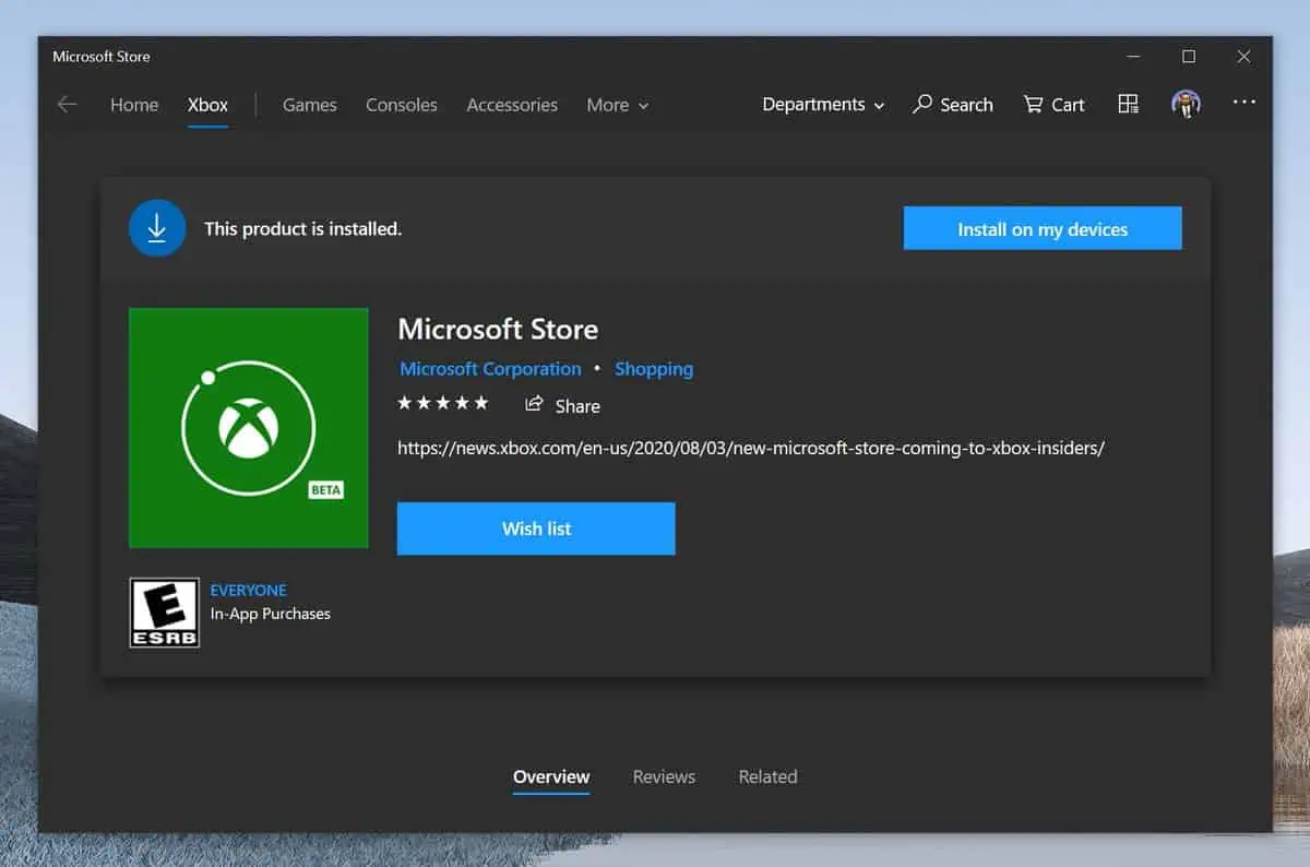 New Microsoft Store application