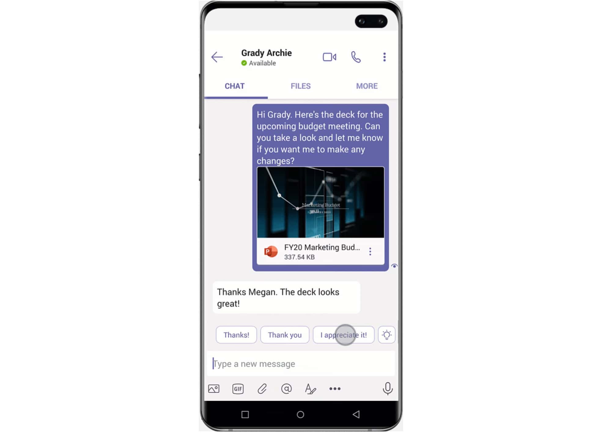 Microsoft Teams navrhované odpovědi