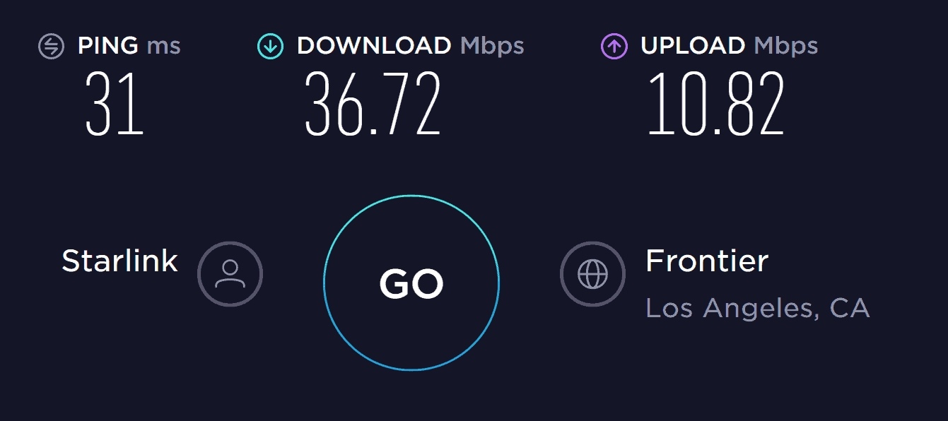 internet speed test result