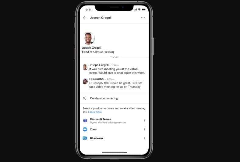 You can start a Microsoft Teams or Zoom video call directly from LinkedIn messages