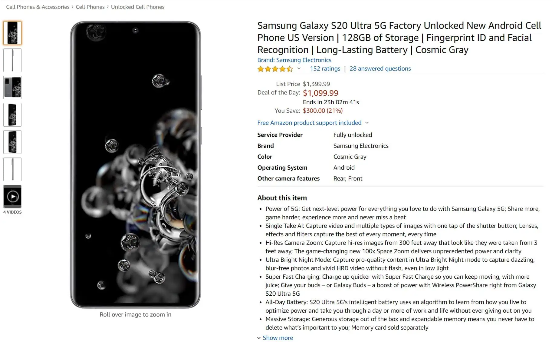  Samsung Galaxy S20 Ultra 5G Factory Unlocked New