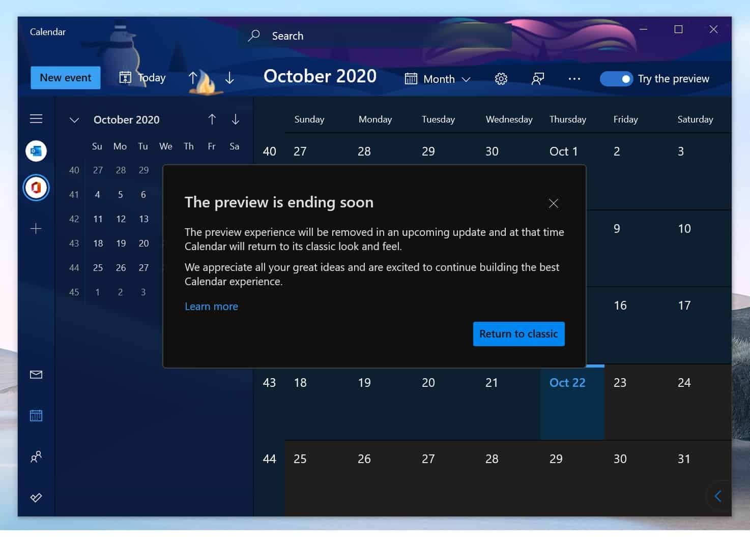 Microsoft is ending the Calendar Preview program